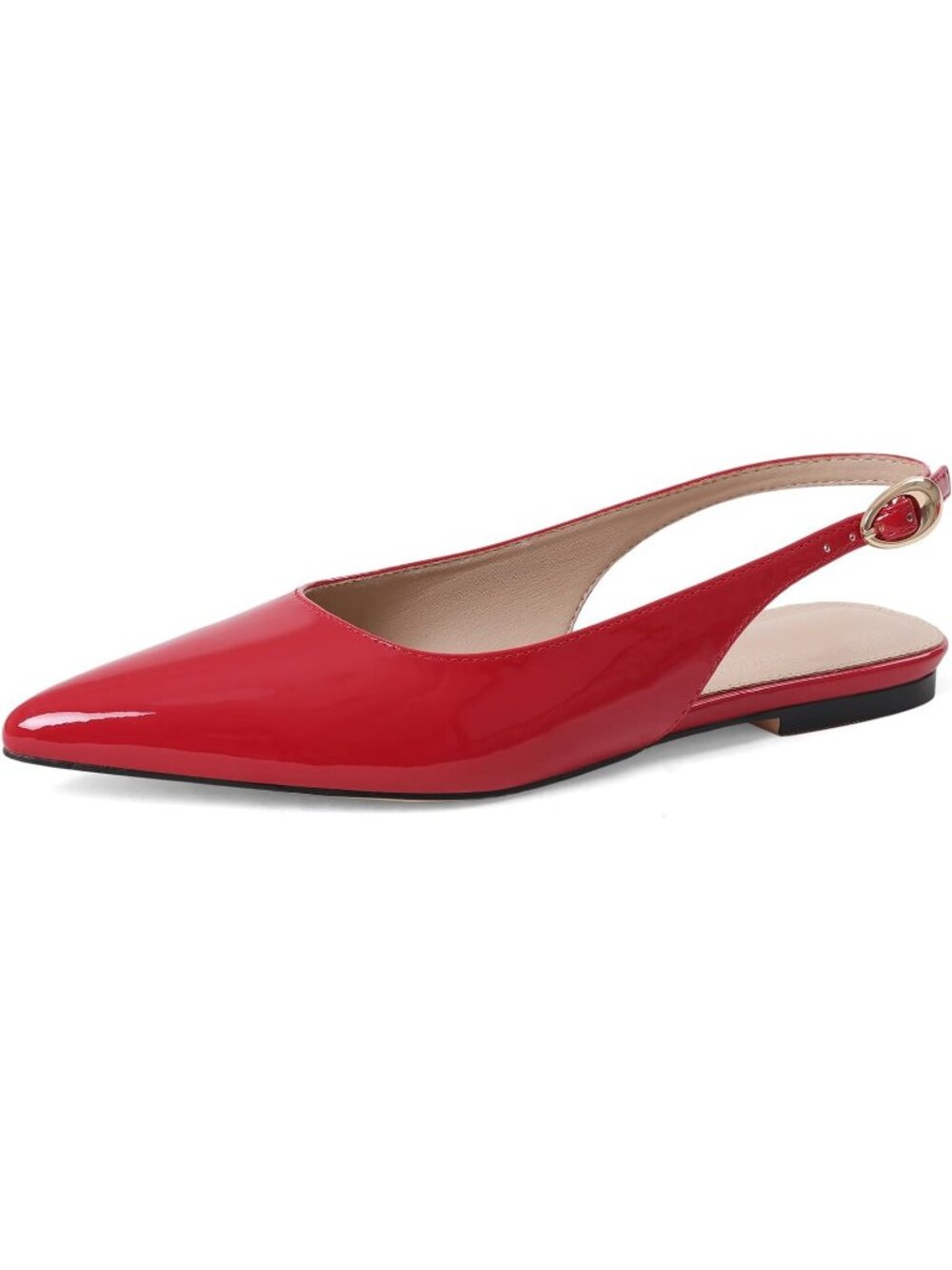 🆕Women's Red Pointed Toe Slingback Flats Patent Leather Buckle Work Shoes